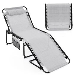 Costway Oversize Folding Chaise Lounge Portable Patio Sun Lounger in Grey - thumbnail 1