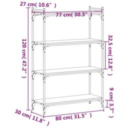 Berkfield Home Decorative Bookcase 4-Tier Brown Oak 80x30x120 cm Engineered Wood - Size: 80 x 30 x 120 cm - thumbnail 9