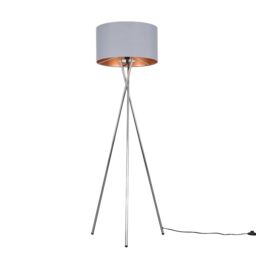 ValueLights Camden Chrome Metal Tripod Floor Lamp with Grey & Copper Lamp Shade - thumbnail 6