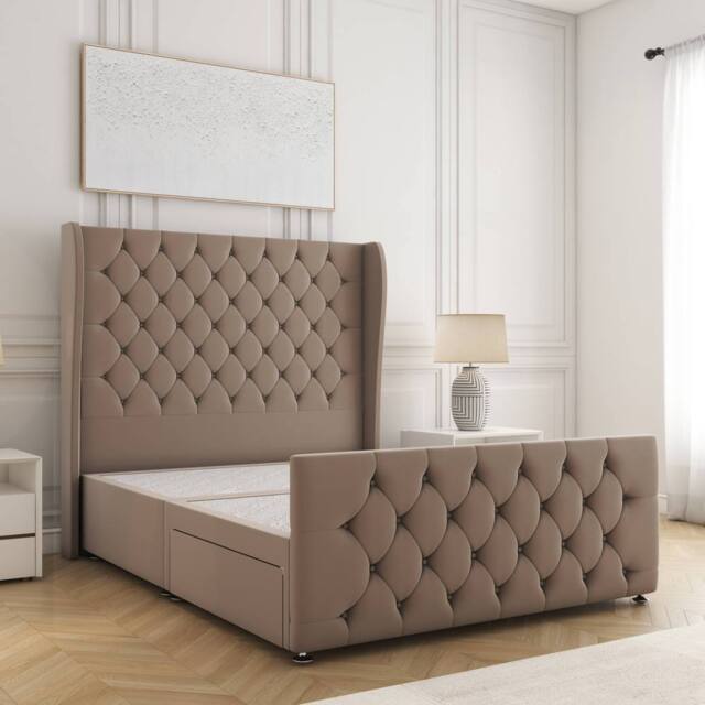 "BSSPOKE Anna Divan Bed Plush Velvet 54"" Headboard & No Mattress No Drawers in Bronze - Size: Single" - image 1