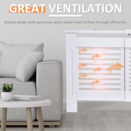 HOMCOM Extendable Radiator Cover Cabinet Slatted Design MDF White Home Office - thumbnail 4