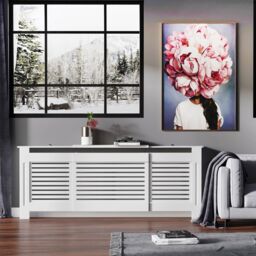 HOMCOM Extendable Radiator Cover Cabinet Slatted Design MDF White Home Office - thumbnail 1