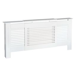 HOMCOM Extendable Radiator Cover Cabinet Slatted Design MDF White Home Office - thumbnail 2