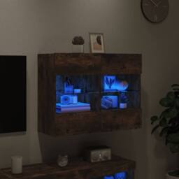 Berkfield Home TV Wall Cabinet with LED Lights Smoked Oak 78.5x30x60.5 cm in Brown - thumbnail 4