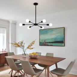 NIVOR 6 light Sputnik Industrial Chandelier Mid Century Flush Mount Ceiling in Black - thumbnail 6