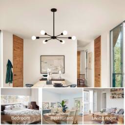 NIVOR 6 light Sputnik Industrial Chandelier Mid Century Flush Mount Ceiling in Black - thumbnail 8