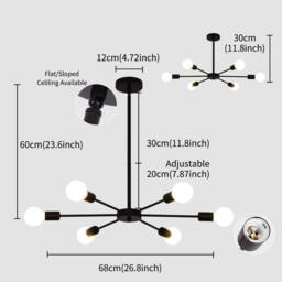 NIVOR 6 light Sputnik Industrial Chandelier Mid Century Flush Mount Ceiling in Black - thumbnail 2