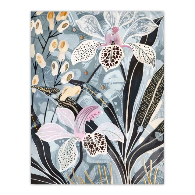 "Artery8 Orchid Flowers Artwork Exotic Dark Floral Bloom Wall Art Print in Blue - Size: W24"" x H32""" - image 1