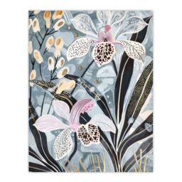 "Artery8 Orchid Flowers Artwork Exotic Dark Floral Bloom Wall Art Print in Blue - Size: W24"" x H32""" - thumbnail 1