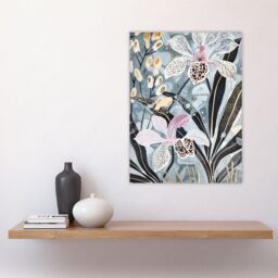 "Artery8 Orchid Flowers Artwork Exotic Dark Floral Bloom Wall Art Print in Blue - Size: W24"" x H32""" - thumbnail 4
