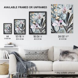 "Artery8 Orchid Flowers Artwork Exotic Dark Floral Bloom Wall Art Print in Blue - Size: W24"" x H32""" - thumbnail 3