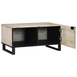 Berkfield Home Coffee Tables White, Black 80 x 50 x 40 cm Solid mango wood - thumbnail 2