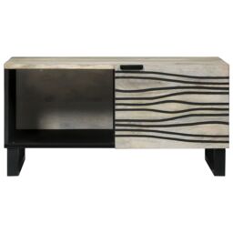 Berkfield Home Coffee Tables White, Black 80 x 50 x 40 cm Solid mango wood - thumbnail 3