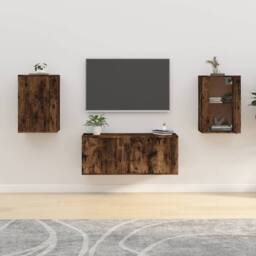 Berkfield Home Wall Mounted TV Cabinets 2 pcs Smoked Oak 40x34.5x60 cm in Brown - thumbnail 2