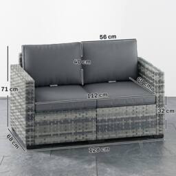 OUTSUNNY 2 Seater Rattan Garden Sofa with Deep Seat, Wide Arms, Mixed Grey - thumbnail 3