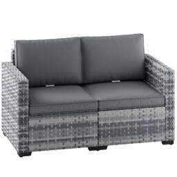 OUTSUNNY 2 Seater Rattan Garden Sofa with Deep Seat, Wide Arms, Mixed Grey - thumbnail 2