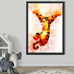 ARTZE Tigger Watercolour Winnie the Pooh Art Print with Black Frame SIZE: A2 in Orange - Size: A4 - thumbnail 1