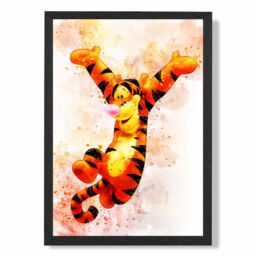 ARTZE Tigger Watercolour Winnie the Pooh Art Print with Black Frame SIZE: A2 in Orange - Size: A4 - thumbnail 2