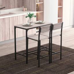 VOGREX Bar Table Set with 2 Backrest Stools Footrest Kitchen Counter Set in Light Grey - thumbnail 4