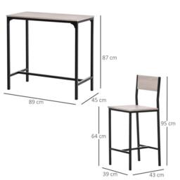 VOGREX Bar Table Set with 2 Backrest Stools Footrest Kitchen Counter Set in Light Grey - thumbnail 2