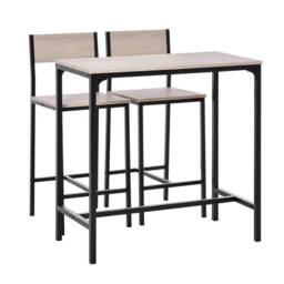 VOGREX Bar Table Set with 2 Backrest Stools Footrest Kitchen Counter Set in Light Grey - thumbnail 1