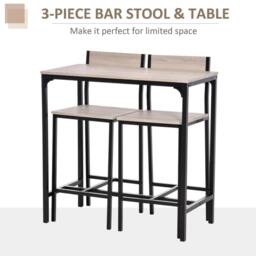 VOGREX Bar Table Set with 2 Backrest Stools Footrest Kitchen Counter Set in Light Grey - thumbnail 3