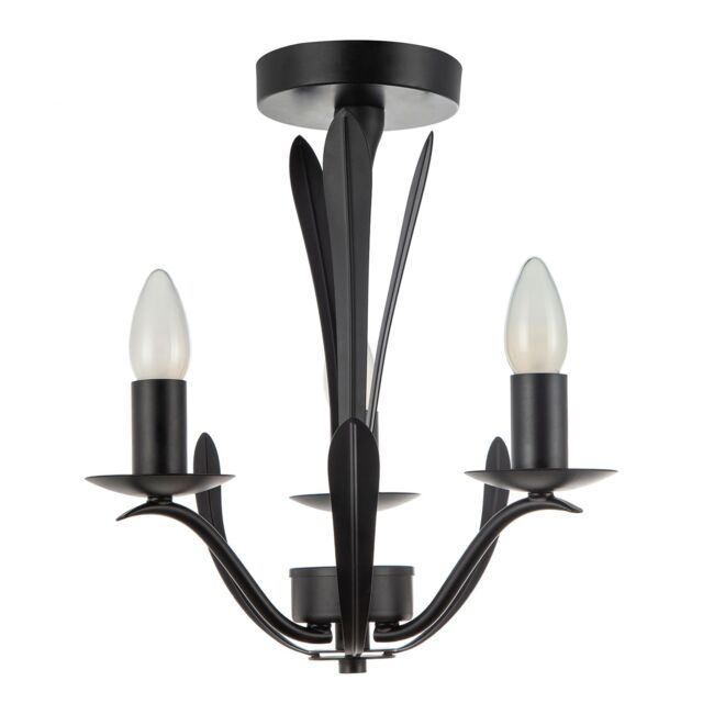 Happy Homewares Traditional 3-Arm Ceiling Light in Matte Black with Metal Leaves - image 1