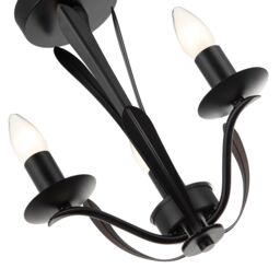 Happy Homewares Traditional 3-Arm Ceiling Light in Matte Black with Metal Leaves - thumbnail 4