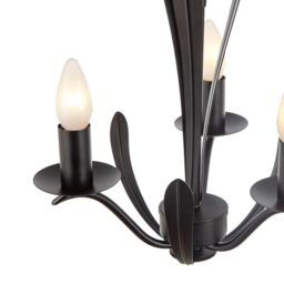 Happy Homewares Traditional 3-Arm Ceiling Light in Matte Black with Metal Leaves - thumbnail 5