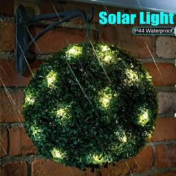 VOGREX Solar LED Hanging Sphere Light, Garden Decor 15 LEDs - Warm White in Green