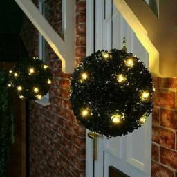 VOGREX Solar LED Hanging Sphere Light, Garden Decor 15 LEDs - Warm White in Green - thumbnail 3