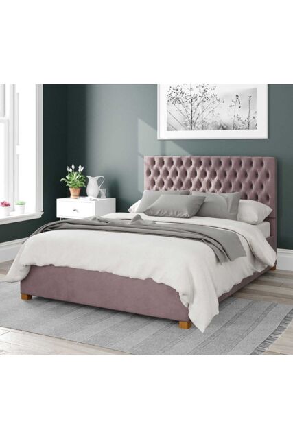 Aspire Nightingale Upholstered Ottoman Storage Bed, Plush Velvet Fabric in Rose - Size: Super King - image 1