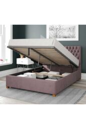Aspire Nightingale Upholstered Ottoman Storage Bed, Plush Velvet Fabric in Rose - Size: Super King - thumbnail 2