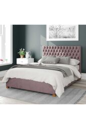 Aspire Nightingale Upholstered Ottoman Storage Bed, Plush Velvet Fabric in Rose - Size: Super King - thumbnail 1