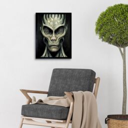"Artery8 Wall Art Print Gray Alien Gothic Horror Dark Monochrome Art Framed in Black - Size: W12"" x H16""" - thumbnail 2
