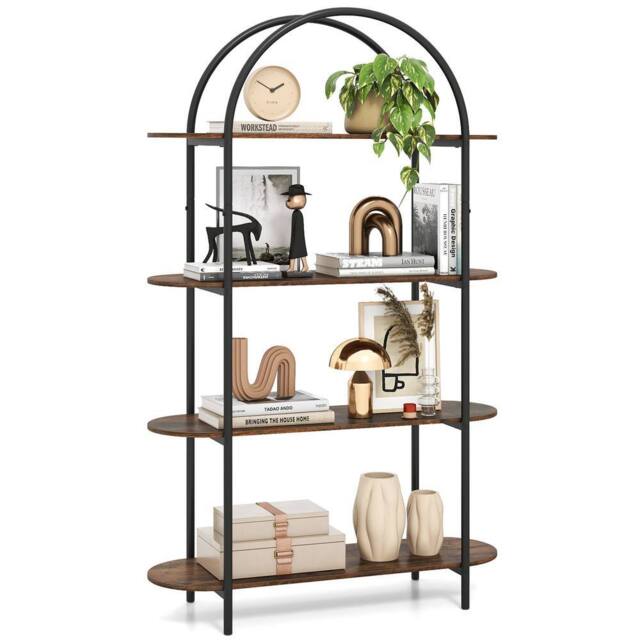Costway 4-Tier Arched Bookshelf Industrial Bookcase Display Storage Organizer in Brown - image 1