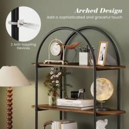 Costway 4-Tier Arched Bookshelf Industrial Bookcase Display Storage Organizer in Brown - thumbnail 6