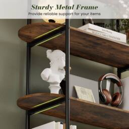 Costway 4-Tier Arched Bookshelf Industrial Bookcase Display Storage Organizer in Brown - thumbnail 4