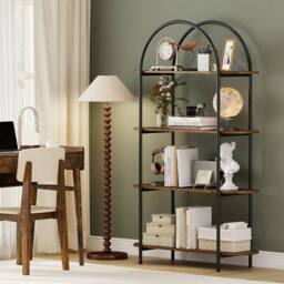 Costway 4-Tier Arched Bookshelf Industrial Bookcase Display Storage Organizer in Brown - thumbnail 3