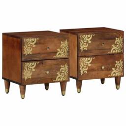Berkfield Home Traditional Bedside Cabinets 2 pcs 40x33, 5x46 cm Solid Wood Mango in Brown - thumbnail 2