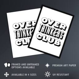 Artery8 Overthinkers Club Black & White Simple Modern Framed Wall Art Print - Size: A4 - thumbnail 2