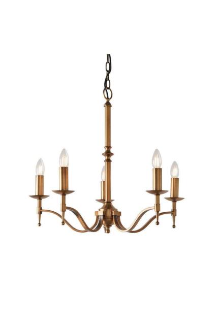 Netlighting Stanford 5 Light Multi Arm Ceiling Pendant Chandelier Antique Brass E14 in Gold - image 1
