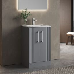 Balterley Vanity Unit w/ Basin Floor Standing, Soft Close 2 Door w/ Rectangular Sink, Bathroom Vanity Units w/ Basin, Partial Fluted Sink Cabinet - thumbnail 4