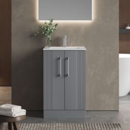 Balterley Vanity Unit w/ Basin Floor Standing, Soft Close 2 Door w/ Rectangular Sink, Bathroom Vanity Units w/ Basin, Partial Fluted Sink Cabinet - thumbnail 2