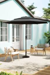 H&O Direct Outdoor Garden 3-Tier Umbrella with Crank & Woven-Pattern Stand in Dark Grey - thumbnail 2