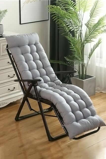 Living and Home 160x50cm Grey Outdoor Sun Lounger Cushion with Slip-Over Back & Side Tie Straps - Size: 160x50 cm - image 1