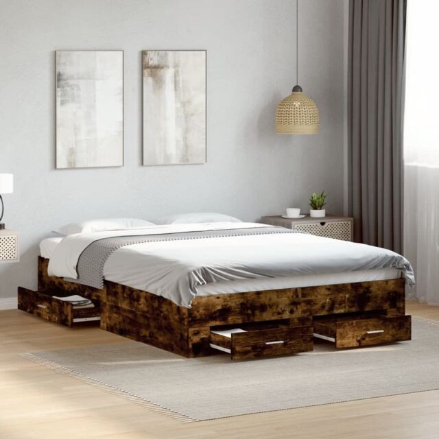 Berkfield Home Bed Frame with Drawers without Mattress Smoked Oak 120x190 cm Small Double in Brown - image 1