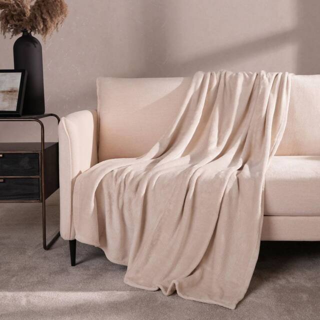 OHS Ultra Soft Flannel Fleece Throw Blanket in Light Brown - Size: 200 cm x 240 cm - image 1