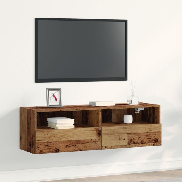 Berkfield Home TV Wall Cabinet Old Wood 100x30x30 cm Engineered Wood in Brown - Size: 100 x 30 x 30 cm - image 1
