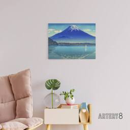 "Artery8 Koitsu Lake Shoji Mount Fuji Canvas Japanese Wall Art in Blue - Size: W18"" x H24""" - thumbnail 3